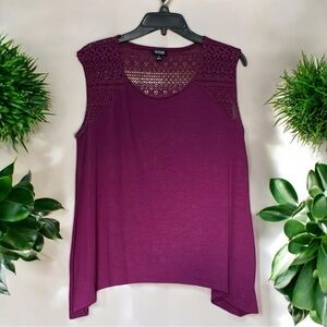 a.n.a Wine Asymmetrical Tank Top with Lace yoke